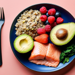 **

"A colorful anti-inflammatory diet plate. Focus on vibrant fruits (berries, leafy greens) and vegetables, whole grains (oatmeal, quinoa), and healthy fats (salmon, avocado, olive oil). Show it as a delicious and appealing meal."

**
