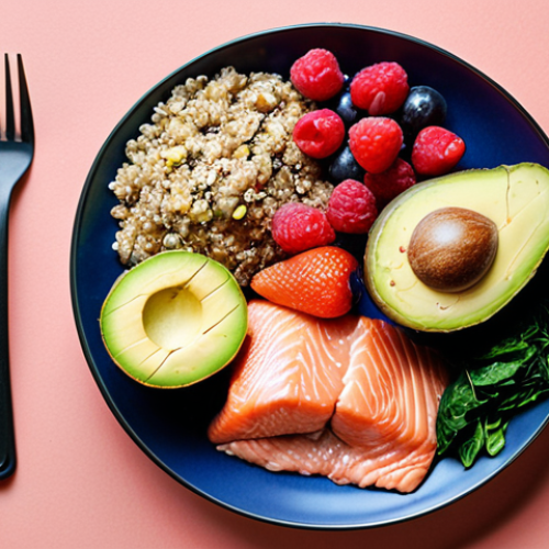 Home 5 **
"A colorful anti-inflammatory diet plate. Focus on vibrant fruits (berries, leafy greens) and vegetables, whole grains (oatmeal, quinoa), and healthy fats (salmon, avocado, olive oil). Show it as a delicious and appealing meal."
**